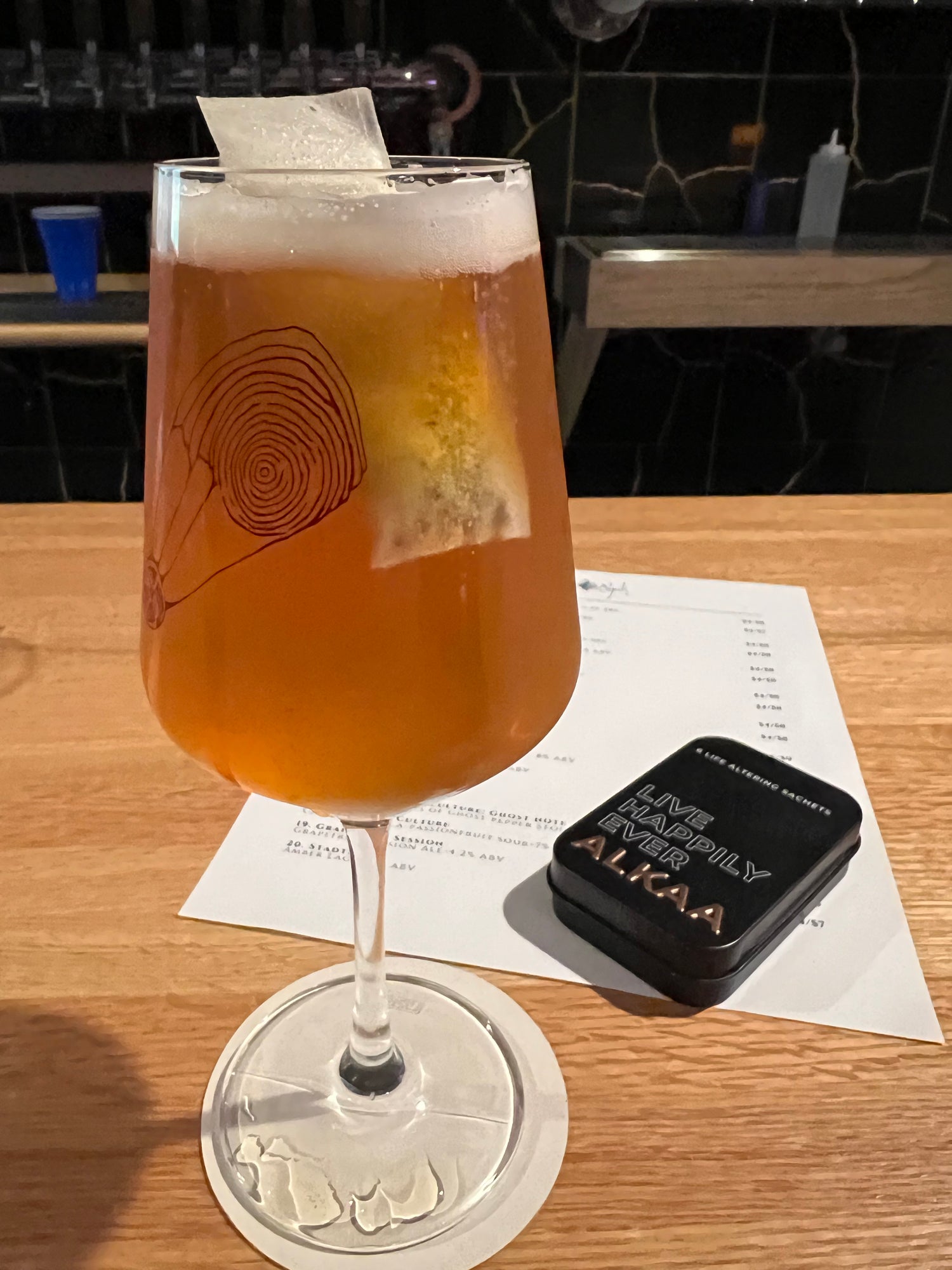 A Skinny ALKAA Sachet being used in Foreign Object Brewery to remove the bad stuff from alcohol that occurs naturally so you can feel better when you drink.